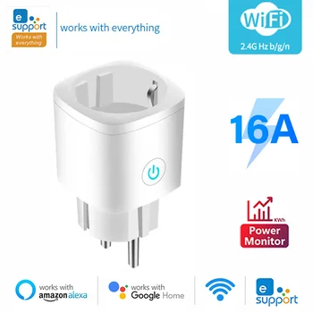 16A EU eWeLink Wifi Smart Plug WiFi, Bluetooth, Двухрежимная умен изход от синхронизиране и измерване на мощност, работи с Алекса Google Home Ewelink