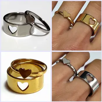 24 бр. (12 комплекта) Нов пръстен за влюбени във формата на сърце, мъжки и женски сватбени и годежни пръстени от неръждаема стомана, подарък в полза на