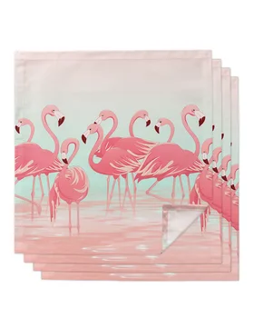 4 бр. Годишната салфетка във формата на тропическа фламинго квадратна форма, 50 см, украса за партита, Сватби, покривки за маси, кухненски салфетки за сервиране на вечеря