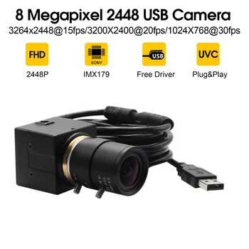 8-мегапикселова USB Видео камера, уеб камера Mjpeg 3264X2448 с 2.8-12 мм/5-50 mm ръчно варифокальный обектив IMX179 mini 3 м кабел USB камера