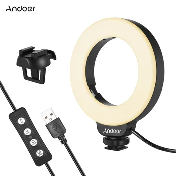Andoer Mini LED Light Ring 4-Инчов Осветление за видео-конферентна връзка с Подсветка за лаптоп 3200 K 6500 K с с Регулируема яркост USB за директно излъчване