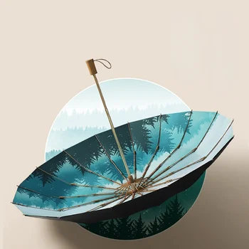 Art Retro16, костен чадър с трехстворчатой дървена Дръжка, Черна гума чадър за предпазване от вятъра, бизнес чадър