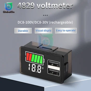 DC8-30V/100V USB Type-C Оловно-Киселинната Литиева Батерия Индикатор за Зареждане Капацитет Цифров Волтметър Тестер на захранващото Напрежение Измервателен Инструмент