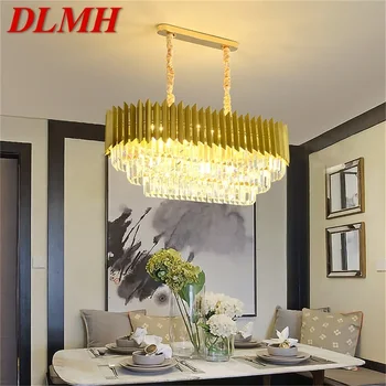 DLMH Златна луксозен полилей, крушка в стила на постмодерното, правоъгълни висящи осветителни тела, домашни led осветителни тела за хол, трапезария