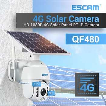 ESCAM QF480 1080P Облачное Съхранение на PTZ 4G Батерия PIR Аларма IP Камера Със слънчев Панел за Нощно Виждане Водоустойчив IP66 Двупосочен Звук