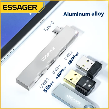 Essager 3 в 1 Тип C към USB Хъб 3 на порта C Удължен Включете Преносимо устройство, USB C Високоскоростен USB-Хъб За Macbook Pro Компютърни Аксесоари