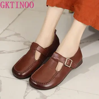 GKTINOO/ Обувки от 100% естествена кожа, Дамски обувки на равна подметка, Лоферы, Голям Размер на 43, Пролетно-есенна обувки, Удобни обувки на плоска подметка с мека подметка