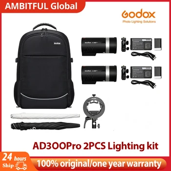 Godox 2 елемента AD300Pro AD300 PRO 300 W Външна светкавица с раница + слънчобрани + Комплект за поява на група S2
