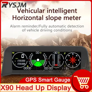 HD X90 GPS Централен Дисплей Скоростомер, Аларма за Превишаване на Скоростта Измерител на Наклона Инклинометр Авто Компас HUD Транспортир Ъгъл на Тангажа Часовници