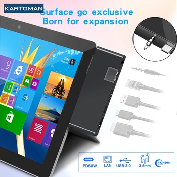 KARTOMAN USB 3.0 ХЪБ 4K, HDMI-съвместим адаптер Gigabit Ethernet аудио SD/TF за докинг станция за преносими компютри на Microsoft Surface GO 2