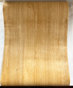 L 10 m, Контактната хартия от дебелото дърво жълт дъб за ремонт на мебели Винил, самозалепващи водоустойчиви тапети Сменяеми етикети