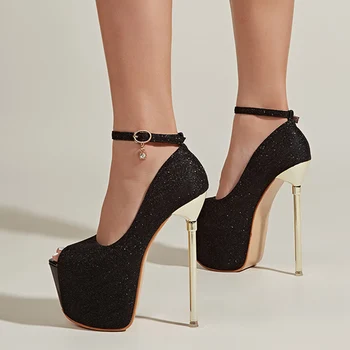 Liyke/ Чубрица Обувки за танци на един стълб в Нощен клуб, 17 см, модни дамски обувки-лодка на платформата с Остър пръсти и каишка с Катарама