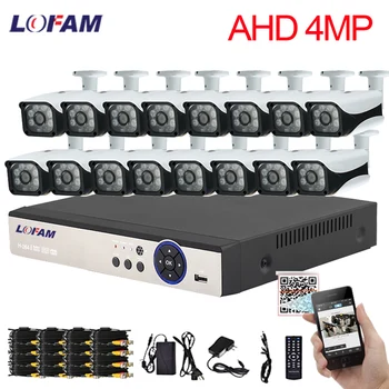 LOFAM 4MP AHD 16-Канална Система за Видеонаблюдение 16-КАНАЛЕН Dvr NVR Система охранителна Камера, 16 X 4.0 MP Външен Водоустойчив, Комплект с Камери за Видеонаблюдение