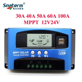 MPPT 30A/40A/50A/60A/100A 12V24V автоматичен контролер на заряд на слънчеви фотоволтаични панели Регулатор на батерията Макс. Напрежение на фотоволтаични батерии 50 В Двойна USB 5V2A