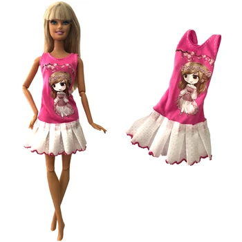 NK 1 бр., стоп-моушън пола, ръчно изработени, ежедневни облекла, розово сладко рокля с шарките, модни дрехи за Барби кукли 272L 6X