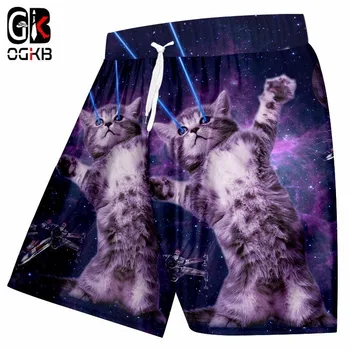 OGKB, мъжки ежедневни панталони с стръмен принтом Galaxy Space 3D, плажни шорти Cat King, мъжки бански за фитнес, бързо съхнещи