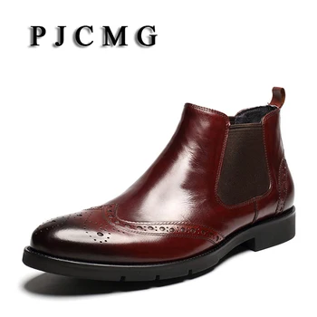 PJCMG, висококачествени Модни издълбани дишащи обувки са ръчна изработка от естествена кожа, мъжки ботильоны-oxfords без обков с остри пръсти