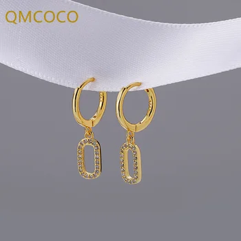 QMCOCO сребрист цвят, обици-висулки с цирконии, Нови Модни окачване с геометрия, елегантна украса за парти по случай рождения ден за жените
