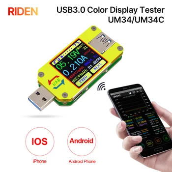 RIDEN UM34 UM34C за приложения USB 3.0 Type-C Волтметър за постоянен ток измерване на напрежение, ток на заряд на батерията тестер повърхността на кабела