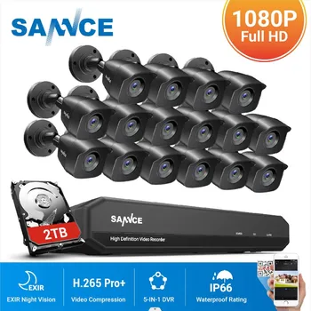 SANNCE 16-канална система за видеонаблюдение 16CH HD 1080P DVR 16ШТ 1920 * 1080P IR камера за външно наблюдение 1.0 MP Комплект