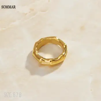 SOMMAR интернет магазини Индия 18KGP Позлатени пръстени Богиня размер 6 7 8 Прости Бамбуковое пръстен с опалом на Едро