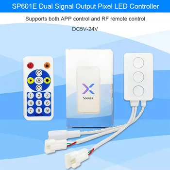 SP601E; led пиксельный контролер Bluetooth; двоен изход; поддържа като приложение за смартфон, така и радиочестотни дистанционно управление; Вход DC5-24V