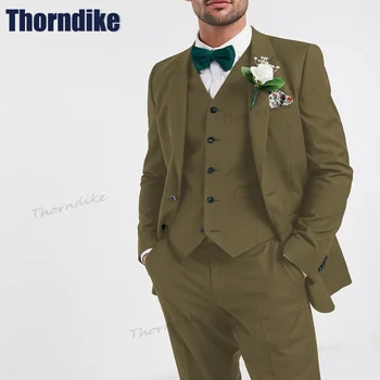 Thorndike, Висококачествени Мъжки костюми, Смокинги за Младоженеца-Комплект от 3 теми, Блейзър, Комплекти за Сватбени партита, Яке, Жилетка, Панталон, Костюм Homme