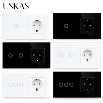 UNKAS Light On Сензорен функционален ключ Стенни Изход ЕС Led 1 / 2 / 3 Изход от бял Черен Кристал с Тъмна осветление