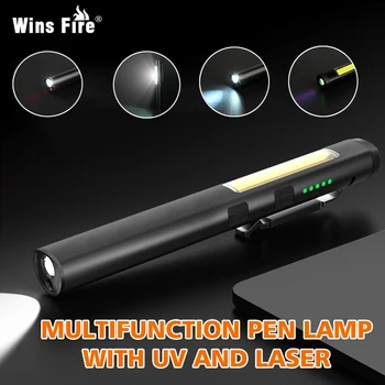 USB Акумулаторна UV фенерче 4 В 1 (UV/ LED/COB) Многофункционален Мини Led Фенерче с 4 Източници на Светлина, Скоба, за Писалка, Фенерче с Индикатор