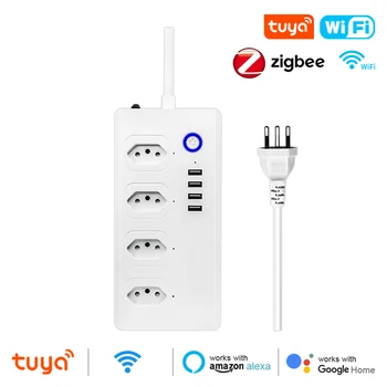 Wifi/ZigBee Sasha Smart Brazil Power Strip 4 Изхода 4 USB Порта 1,5 М Удължител за Гласово Управление на Умен Изход Алекса Google Home