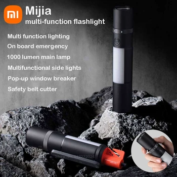 XIAOMI MIJIA, мултифункционално фенерче 1000 лумена, обхват на действие на 240 м, с нож за разбиване на прозорци, търсене на открито, предупредително осветление за къмпинг