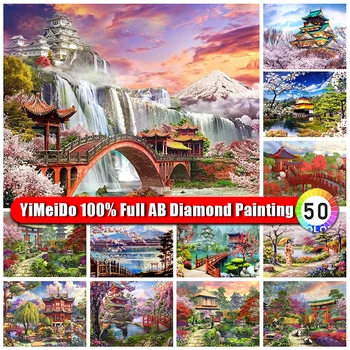 YiMeiDo 100% AB Диамантена живопис Пейзаж Къща, Определени за кръстат бод Пълна диамантена бродерия Мозайка Украса от планински кристал