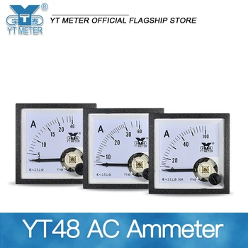 YT48 Амперметър за променлив ток 5A 10А 20А 30A 50/5A 100/5A Показалеца амперметра Директно Използване Изисква Използването на трансформатор BE48 CP48 99t1 45 мм Малък Амперметър