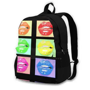 Yummy Lips 2 Юношеството Раница за студенти, Пътни чанти за лаптоп, Устни, Съблазнителен, Абстрактно Изкуство, Многоцветен Оранжево, Червено, Зелено, Жълто