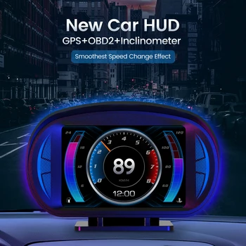 Авто HUD с двойна система OBD2 GPS, главоболие дисплей на автомобила, цифров скоростомер, с аларма за превишаване на скорост, аларма за умора на водача