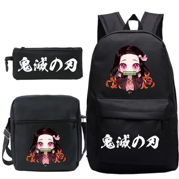 Аниме Раница Demon Slayer Kamado Nezuko Училищна чанта Комплект от 3 теми Kimetsu no Yaiba Раници Студентски Чанта за книги Back to School Подарък