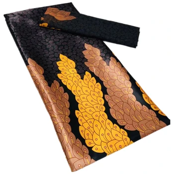 Африканска коприна сатен е тъкан, Комплект шалове от тюл в тон, Африканска плат, Сатен материал за женски рокли, 4 + 2 ярд