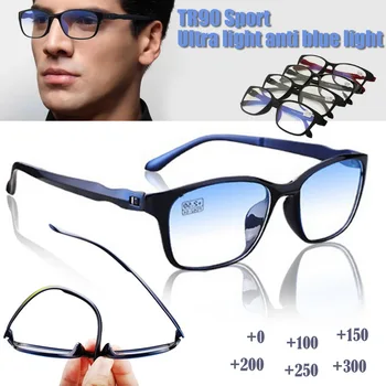 Блокиране на Синя Светлина Очила За Четене Мъжки TR В Квадратна Рамка, Спортни Очила За Старческо, Противоусталяющие Компютърни Очила + 1,0 ~ + 3,0