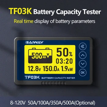 Брояч на кулон TF03K Измерител на капацитет на батерията 8-120 Индикатор на напрежение, ток Дисплей литиево за детектор за оловно-киселинни батерии