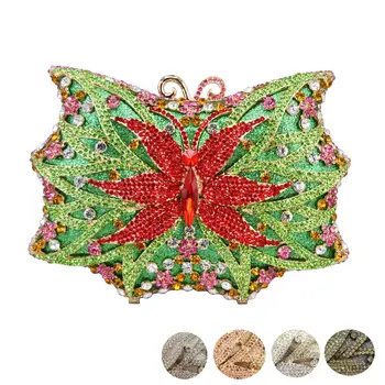 Вечерни чанти с пеперуди от зелен кристал, дизайнерски портфейл с животни, чанти за партита, чанта за бала, дамски гривни SC540