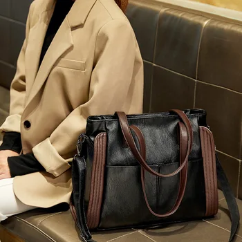 Голяма чанта от мека кожа с голям капацитет, дамски нова модерна чанта в корейски стил, дамска чанта през рамо, чанта-месинджър