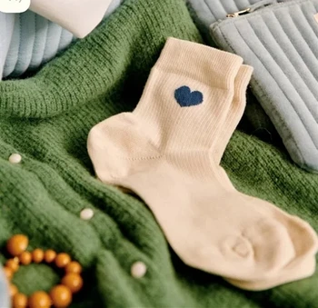 Дамски памучни чорапи с жаккардовым сърце, пролет-лято, дамски Модни Нови удобни чорапи до глезена