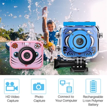 Детска екшън-камера 1080P HD камера, подводни водоустойчив каска, видео запис, спортни Камери, Външни видеокамери, Подарък играчка