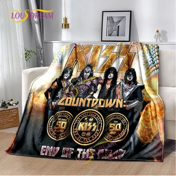 Джобно одеяло Kiss Band в стила на рок-музиката, лесно за домашни тънката покривка за дивана, офис ежедневното топло одеяло.