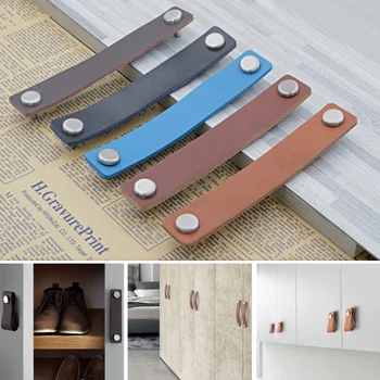 Дръжка ръчно изработени от мека кожа в минималистичном стил за листа чекмедже на кухненския шкаф, дръжки за шкафа, за да проверите за мебелен обков
