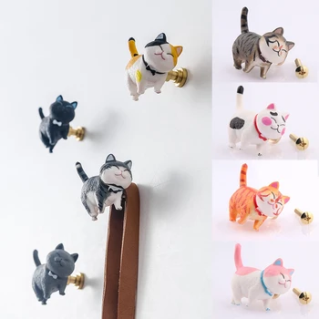 Дръжки на вратите с анимационни котка за детски кутии, творчески дръжки с животни от смола, дръжки за шкафове и чекмеджета, кабинет хардуер