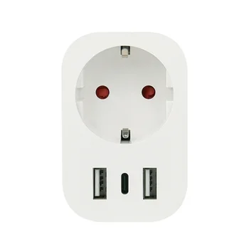 Европейският Sasha Дистанционно Гласов Контрол Smart Plug С 2 Порта за Бързо Зареждане 1 USB Type-C Smart Home Automatio Wifi Smart Socket 16A