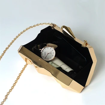 Златна акрилна кутия, геометрична вечерна дамска чанта, клатчи елегантна дамска чанта на верига за парти, чанта през рамо за сватба/ среща /парти