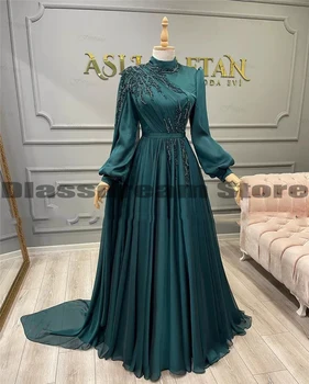 Изумрудено-зелени прекрасни вечерни рокли, дамски елегантни рокли мюсюлманска принцеса с дълъг ръкав за бала, плажни рокли за партита, халат голям размер