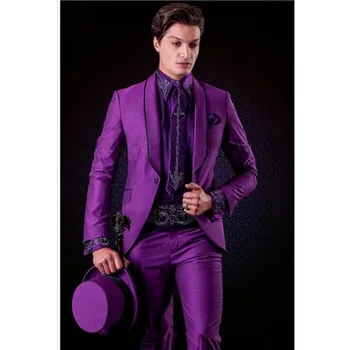 Италиански лилави Стилни мъжки Костюми, комплект от 2 теми, Елегантен Случайни мъжки костюми, Смокинги Обикновена засаждане, Мъжки костюми За сватба (яке + панталон)